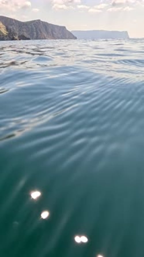Sea Water Surface Low Angle View From Kayak Camera Flies Over Clear Sea Water Nobody Holiday