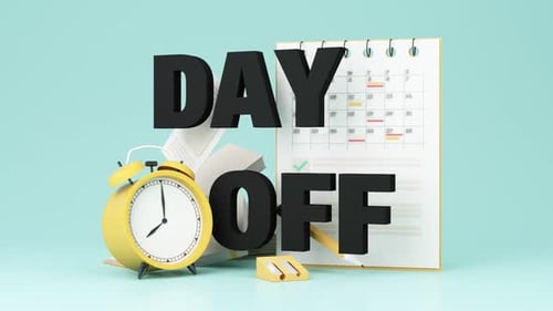 Day Off Concept With Calendar And Alarm Clock 3D Animation