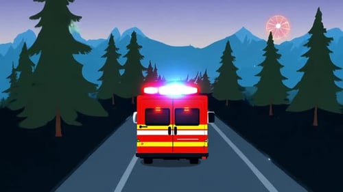 Ambulance On The Road, Animation Night Background