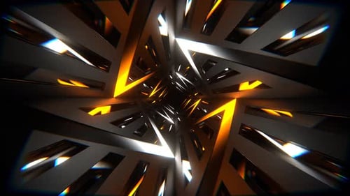 Orange And White Neon Curve In Mirror Tunnel Background Vj Loop In 4K