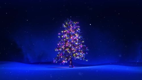 An animated 3D scene of snowflakes illuminates the forest. 4k res