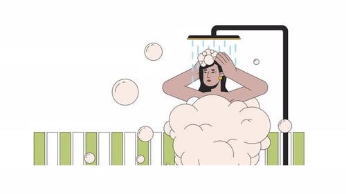 Flat Design Animation of Woman Showering