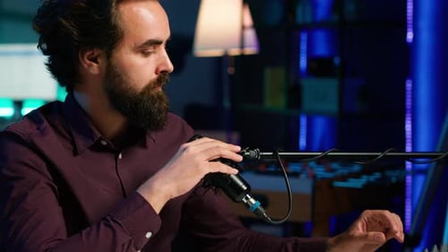 Portrait of ASMR Artist Uses Quality Mic in Studio to Do Anti Stress Video