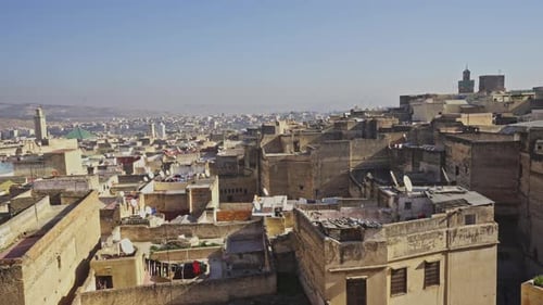 fes Morocco view aerial of old town with ancient building structure during sunny day