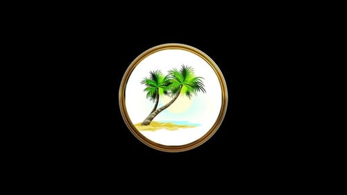 Tropical Palm Trees Icon on Rotating Golden Coin