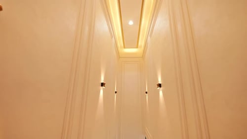 Hallway with Modern Architectural Details and Lighting