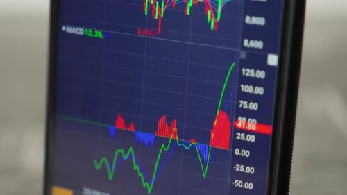 Real-time Stock Market Analysis On Smartphone. shot, ascending