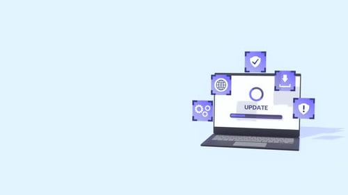 System Update Animation with Laptop, Progress Bar and Copy Space for Text.