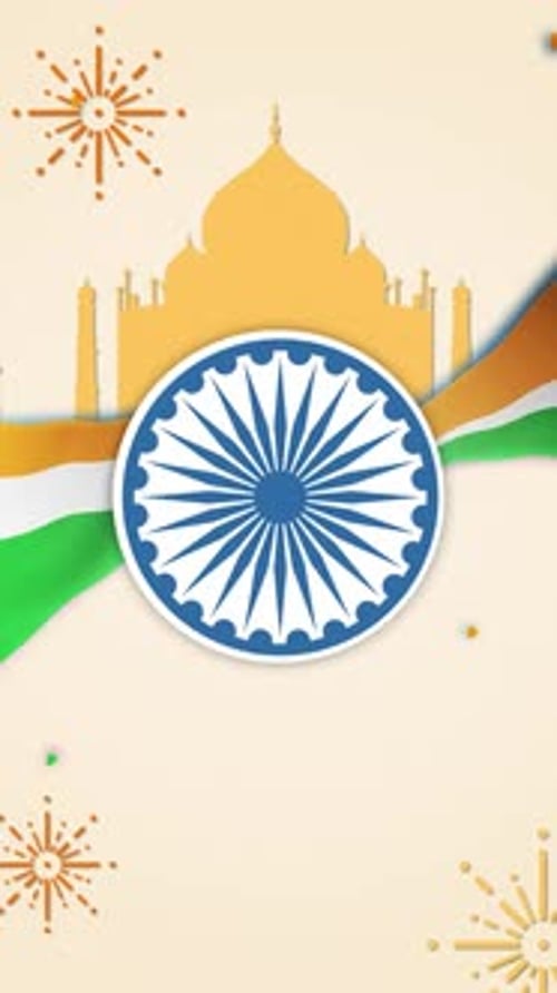 Taj Mahal and Ashoka Chakra Indian Flag Celebration Animation