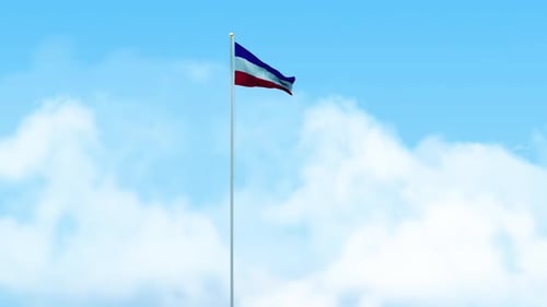 Generic Flag Waving on Pole with Blue Sky and Clouds
