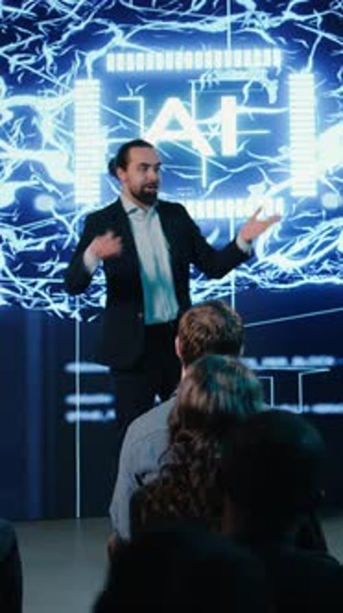 Man Presenting AI Technology to Audience