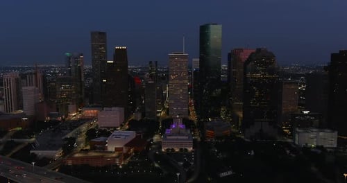 Aerial Night View of Sparkling City Skyline