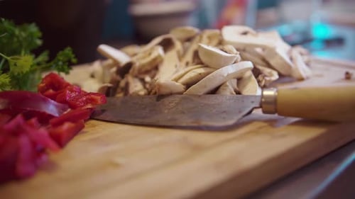 Ingrédients and knife in kitchen