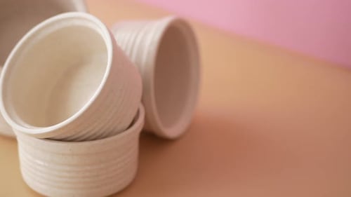 Ceramic Bowls for Food on Peach Background