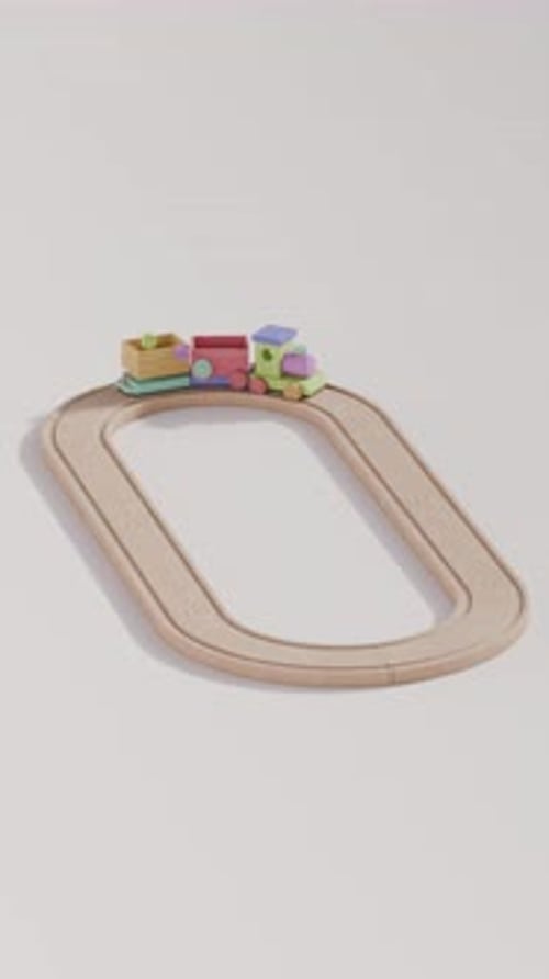 3D-Animation einer Spielzeugeisenbahn aus Holz
