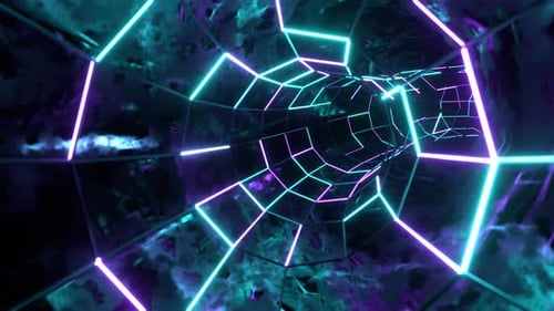 Turquoise And Purple Neon Abstract Cyberspace Background Vj Loop In 4K