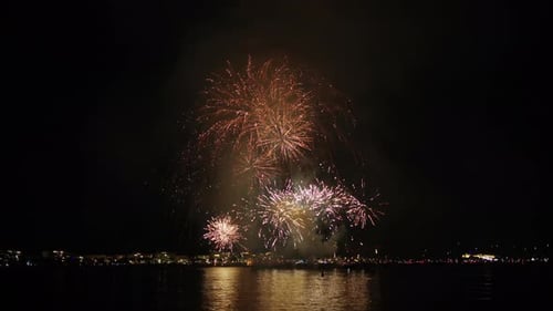 Fireworks at the Cannes Fireworks Festival at night, France, slow motion