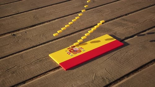 Spain Flag Domino Effect Reveal on Wooden Background