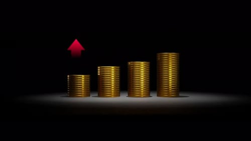 Golden Coin Stacks Growth with Upward Arrow Animation