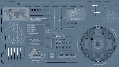 Animiertes Hightech-Display mit Beobachtungs- und Navigationsfunktionen