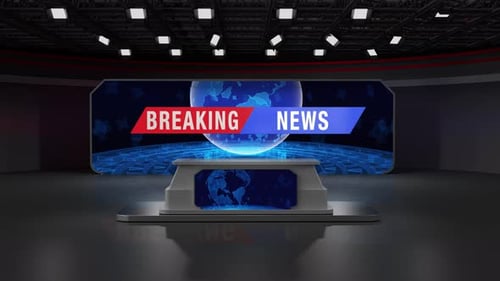 Noticias de última hora, bucle de fondo de un estudio de noticias virtual en 3D