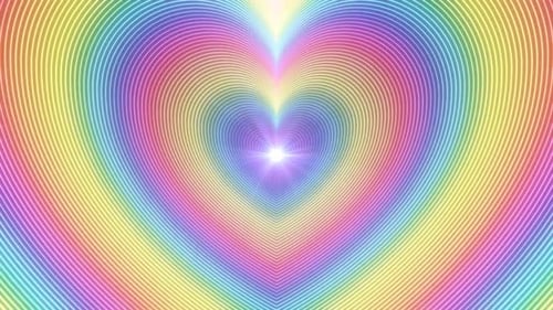 Rainbow Heart Gradient Wave Love Pulses Emanate from Center Tunnel - 4K