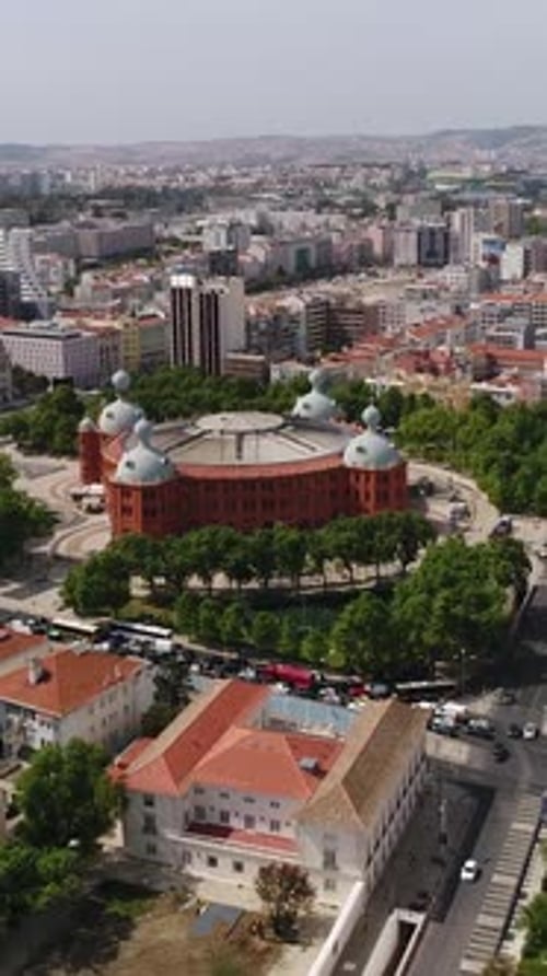 Vertical Video of Campo Pequeno Building in Lisbon, Portugal