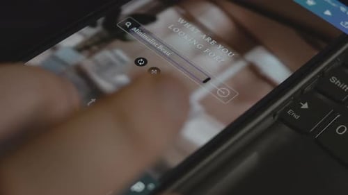 Minimalist Beauty Inscription on Smartphone Designer Making an Advertisement Design on Mobile App
