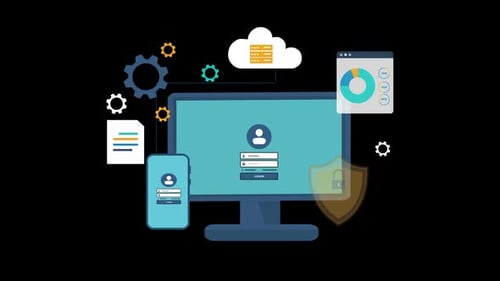 Digital Security, Cloud Login and computing concept animation on alpha