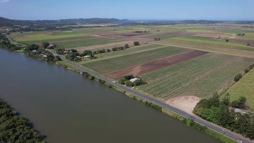 Highway Road Along Tweed River In New South Wales, Australia - Aerial Shot
