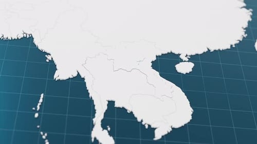 Blue Laos 3d Map with Pointer Pin Surrounded with Other Countries in White Political Map with