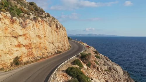 Aerial View of Beautiful Serpentine Road Along the Sea Coast