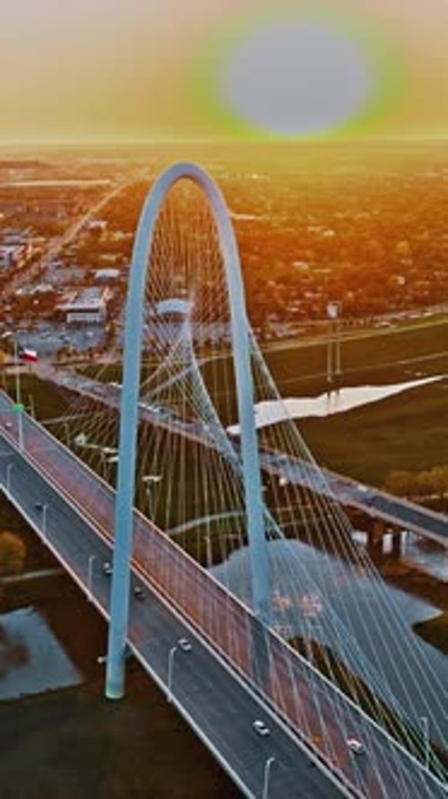 Sunset over Dallas featuring the iconic cable-stayed bridge