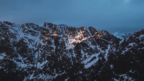 Aerial view of snow-capped mountains, Norway.