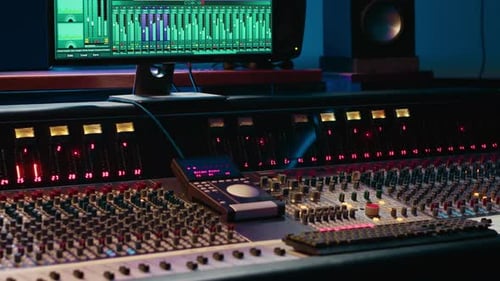 Professional Studio Control Room with Pre Amp Knobs and Faders