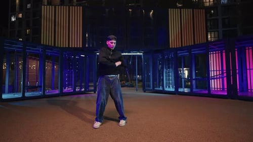 Professional Male Dancer Performing Modern Street Dance Breakdance And HipHop Style