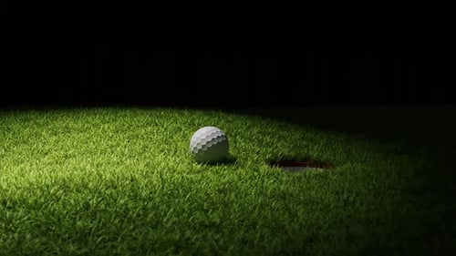 Golfball auf grünem Gras, bereit zum Schlagen, 3D-Rendering.