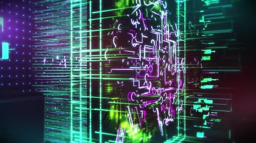 Animação colorida de um conceito abstrato de inteligência artificial