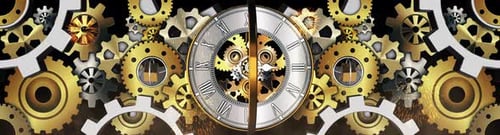 Animated Golden Clockwork Gears with Silver Clock Face Reveal