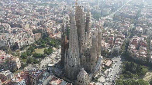 Aerial view of Sagrada Familia Cathedral at Catalunya