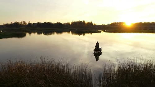 Aerial View of a Fisherman in a Boat