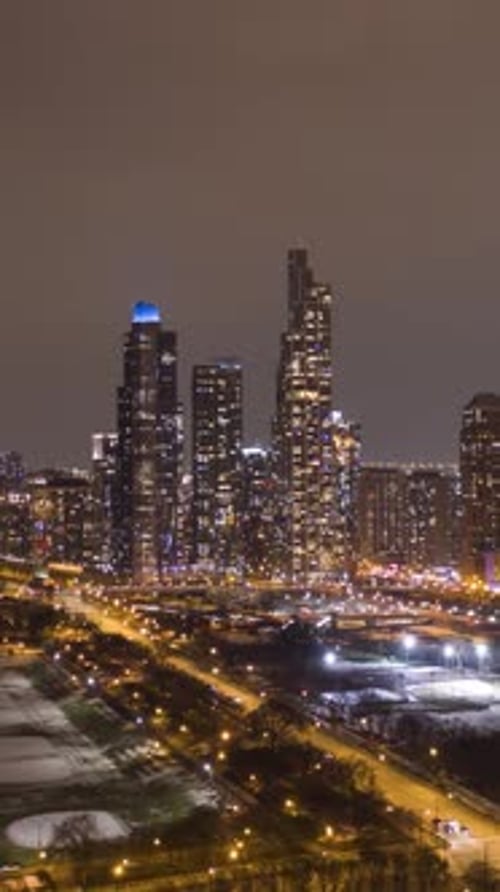 Chicago at Night in Winter Aerial View USA Vertical Video