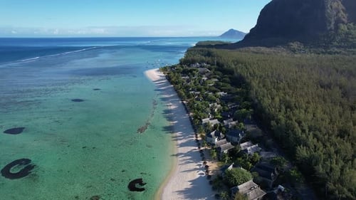 Aerial View of Mauritius Coastline and Lagoon