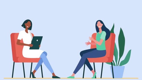 Flat Design Animation of Two Women Talking and Consulting