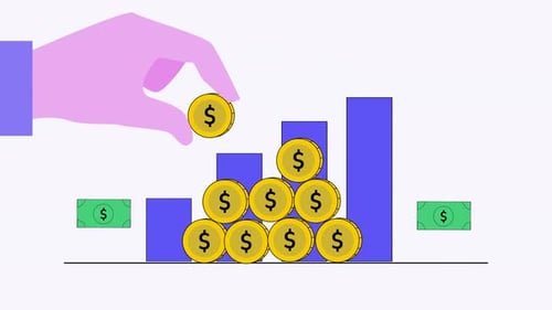 Flat Design Financial Growth Bar Chart with Animated Coins