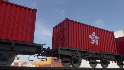 Containers with the Flag of Hong Kong