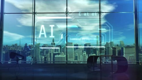 Artificial Intelligence Infographics On A Large Holographic Panel In The Office