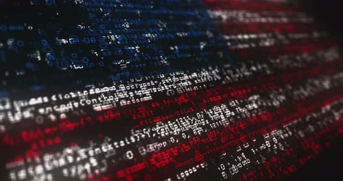 Futuristic Cyber Attack Message on Digital American Flag