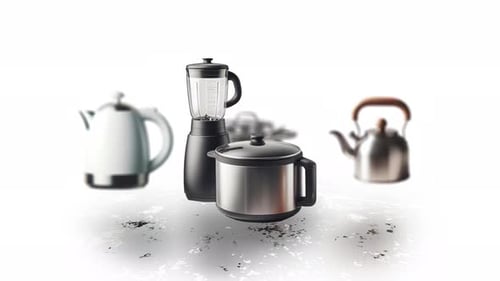 Animated 3D Kitchen Appliances Rotating on White Background