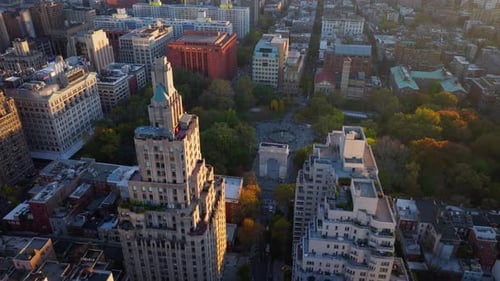 Sunlight Bathes the Colorful Autumn Trees of Washington Square Park in the Greenwich Village in